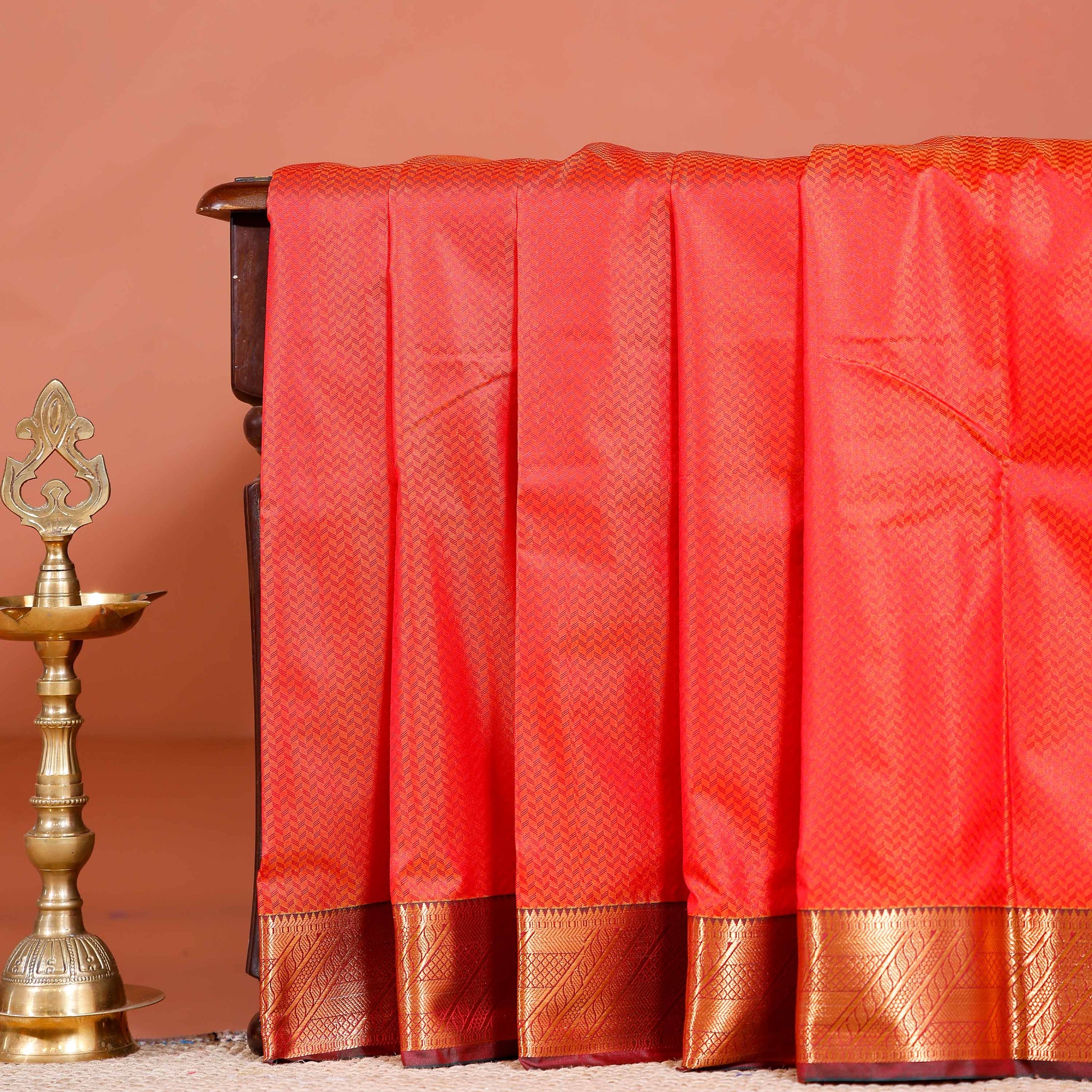 Elegant Elampillai Silk Cotton Saree with Traditional Zari Weave and Intricate Border - Orange