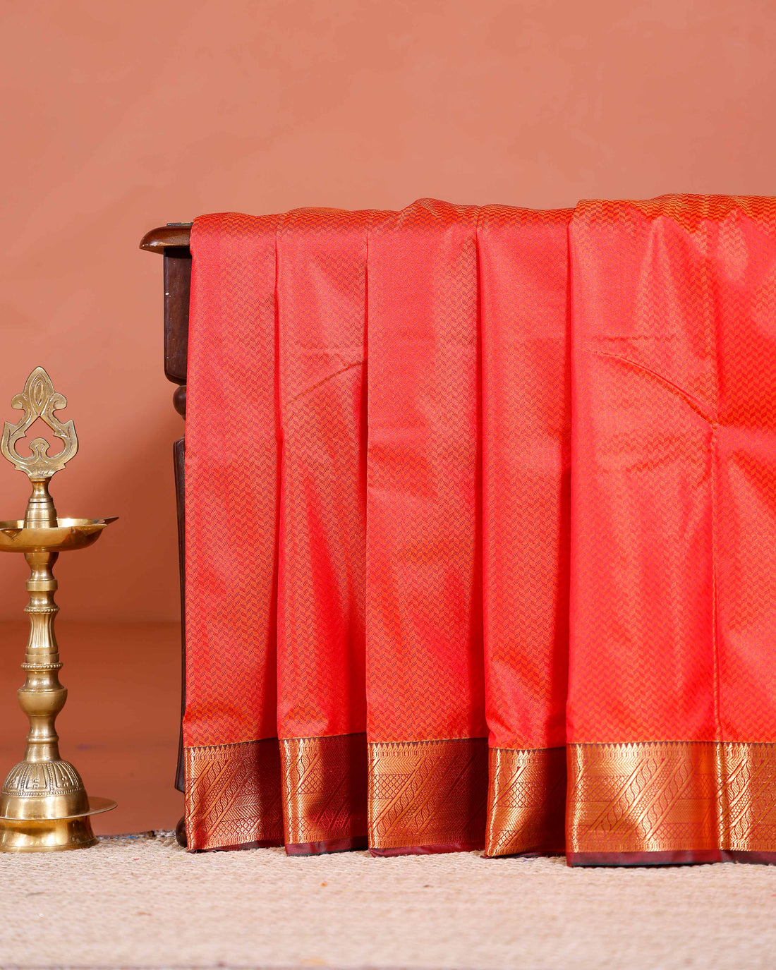 Elegant Elampillai Silk Cotton Saree with Traditional Zari Weave and Intricate Border - Orange