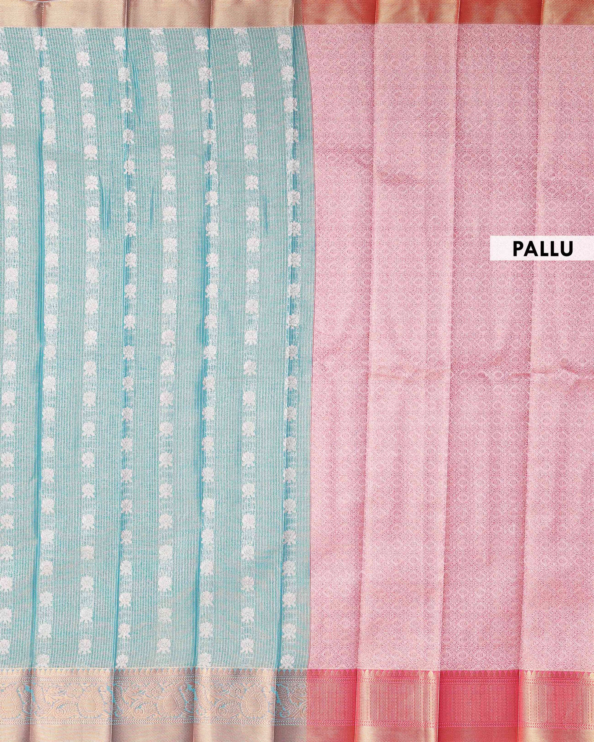 Elegant Elampillai Silk Cotton Saree with Zari Woven Motifs and Contrast Border - Blue