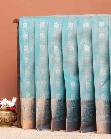 Elegant Elampillai Silk Cotton Saree with Zari Woven Motifs and Contrast Border - Blue