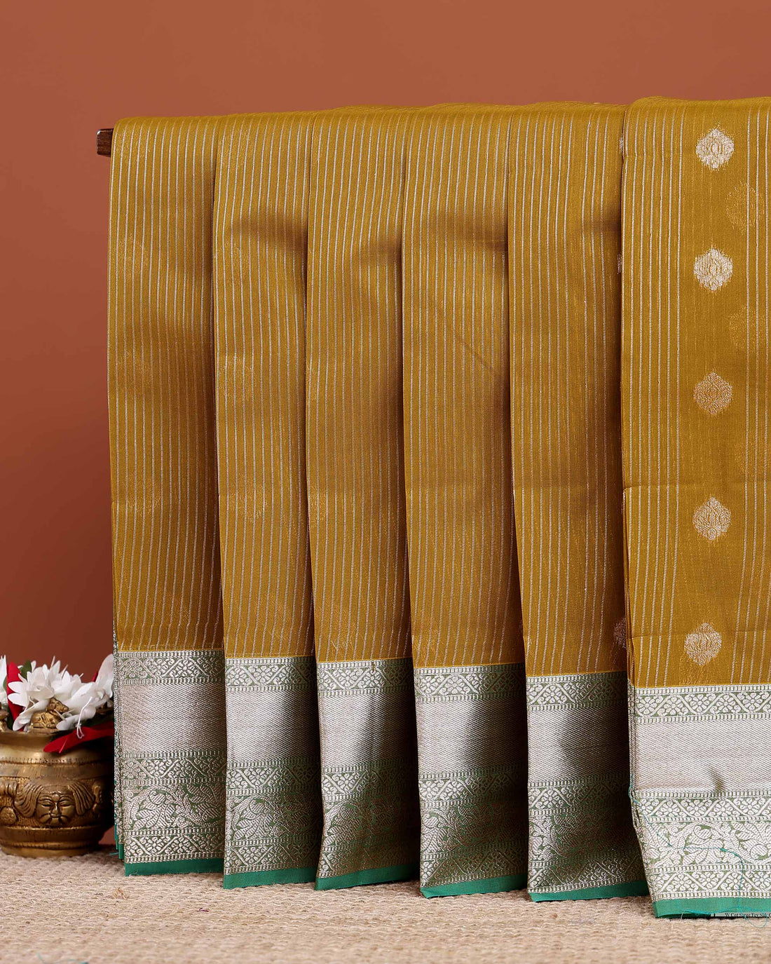 Elegant Elampillai  Silk Cotton Weave Saree Adorned with Geometric and Floral Border Motifs - Olive Green 
