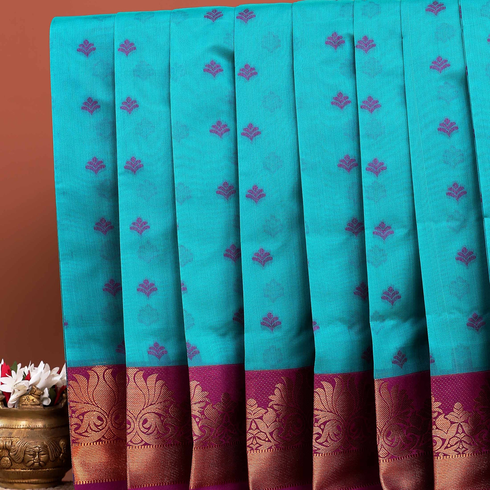 Elegant Elampillai Weave Silk Cotton Saree Intricate Zari Motifs and Rich Contrast Border  - Blue