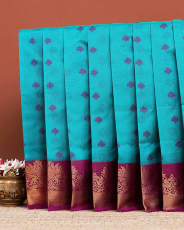 Elegant Elampillai Weave Silk Cotton Saree Intricate Zari Motifs and Rich Contrast Border  - Blue