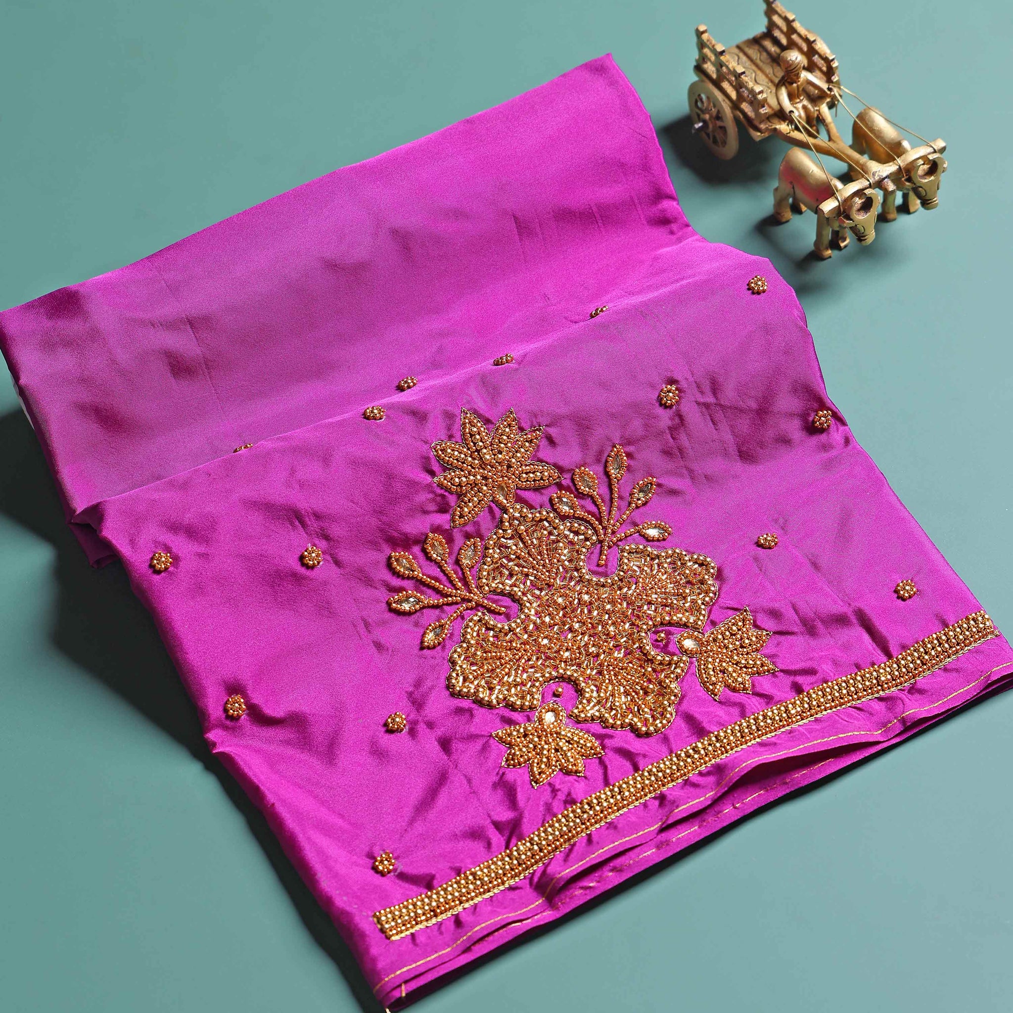 Elegant Embroidered Designer Blouse Material with Intricate Bead and Thread Work -Purple