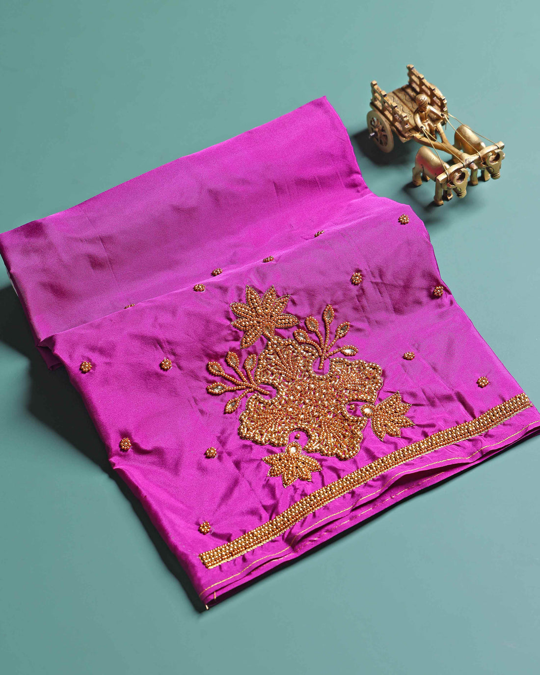 Elegant Embroidered Designer Blouse Material with Intricate Bead and Thread Work -Purple