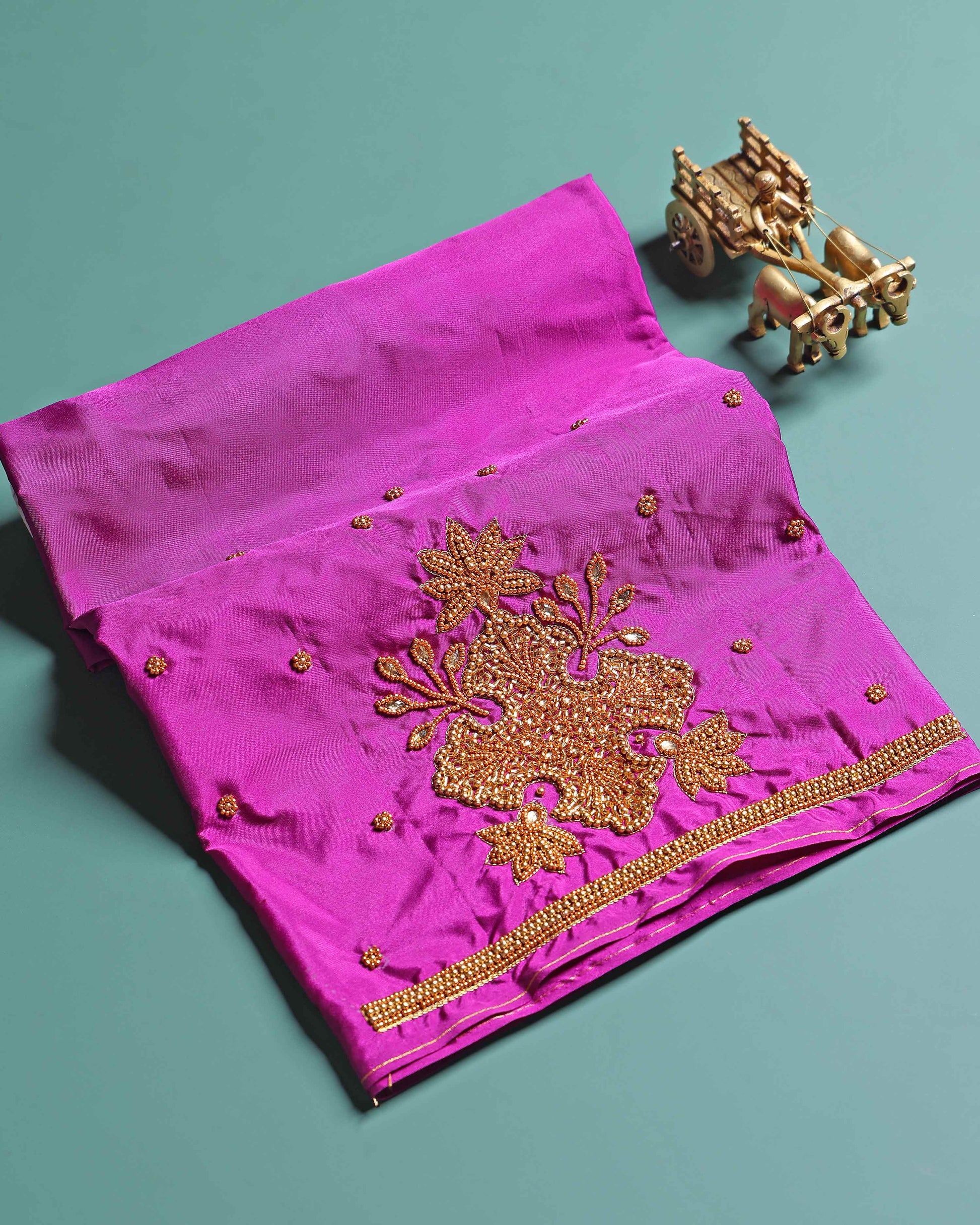 Elegant Embroidered Designer Blouse Material with Intricate Bead and Thread Work -Purple