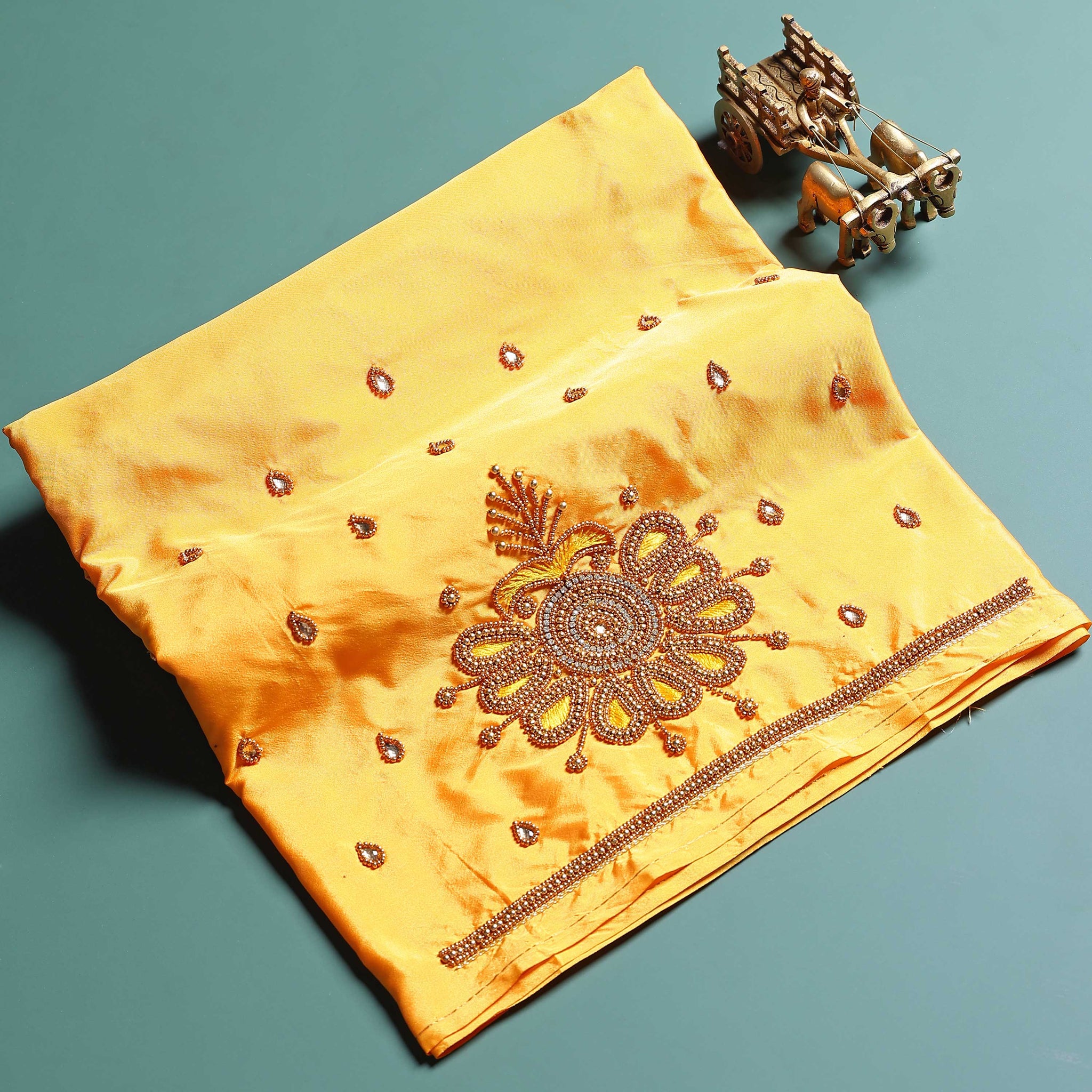 
Elegant Embroidered Designer Blouse Material with Intricate Bead and Thread Work - Yellow

