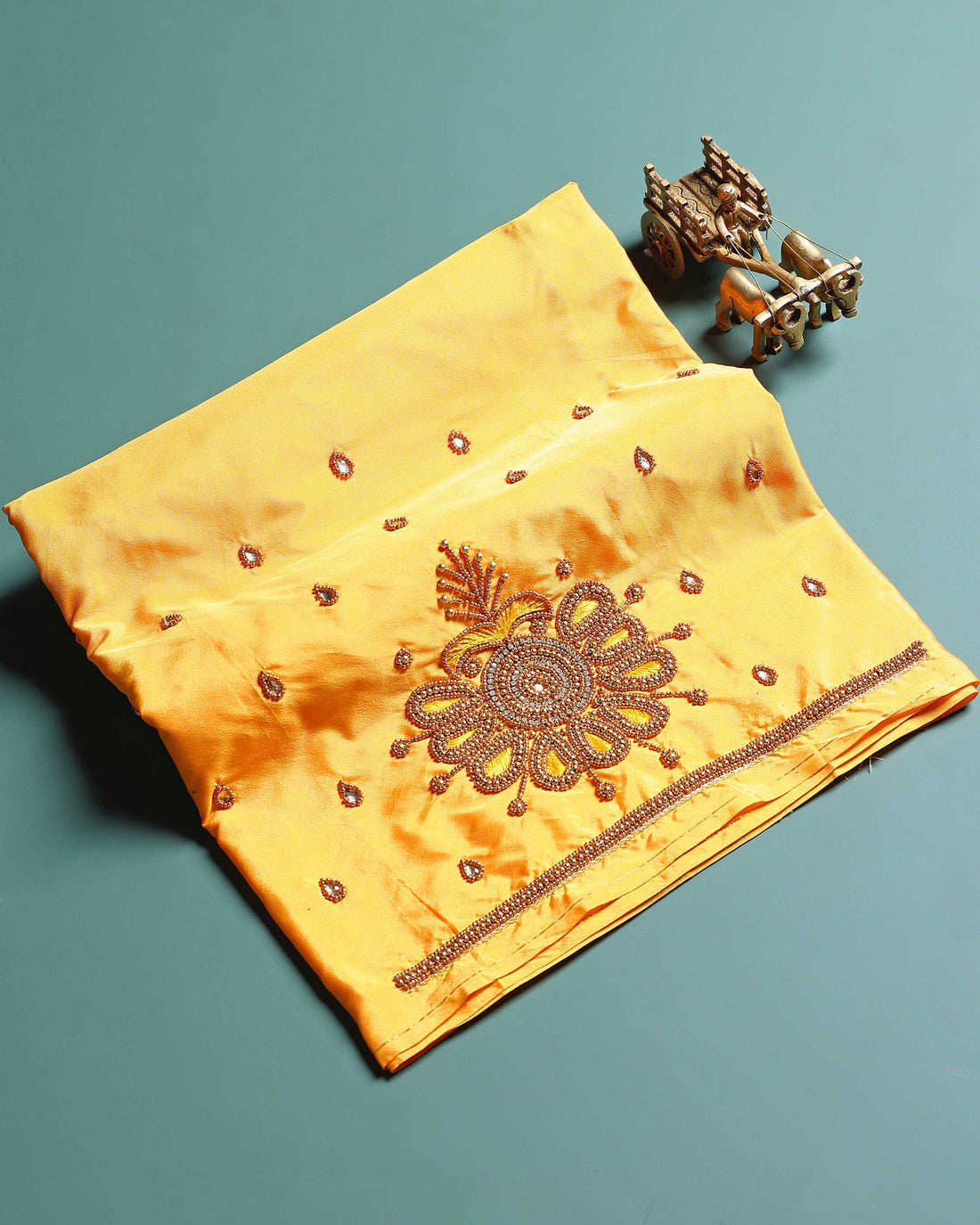 
Elegant Embroidered Designer Blouse Material with Intricate Bead and Thread Work - Yellow
