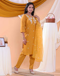 Elegant Embroidered Floral Women's Readymade Salwar Set with Designer Detailing - Yellow