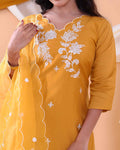 Elegant Embroidered Floral Women's Readymade Salwar Set with Designer Detailing - Yellow-Close