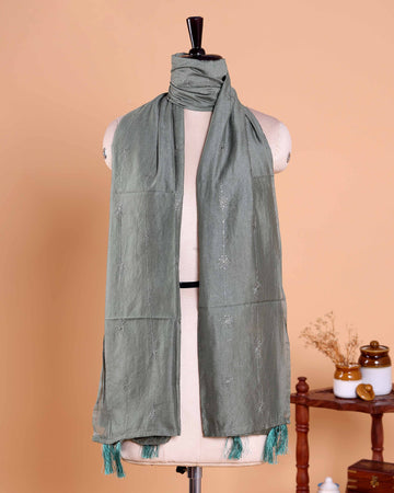 Elegant Embroidered Women’s Dupatta with Delicate Vertical Motif Pattern - Grey