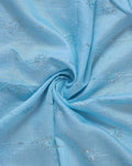 Elegant Embroidered Women’s Dupatta with Delicate Vertical Motif Pattern - Light Blue-Close Up