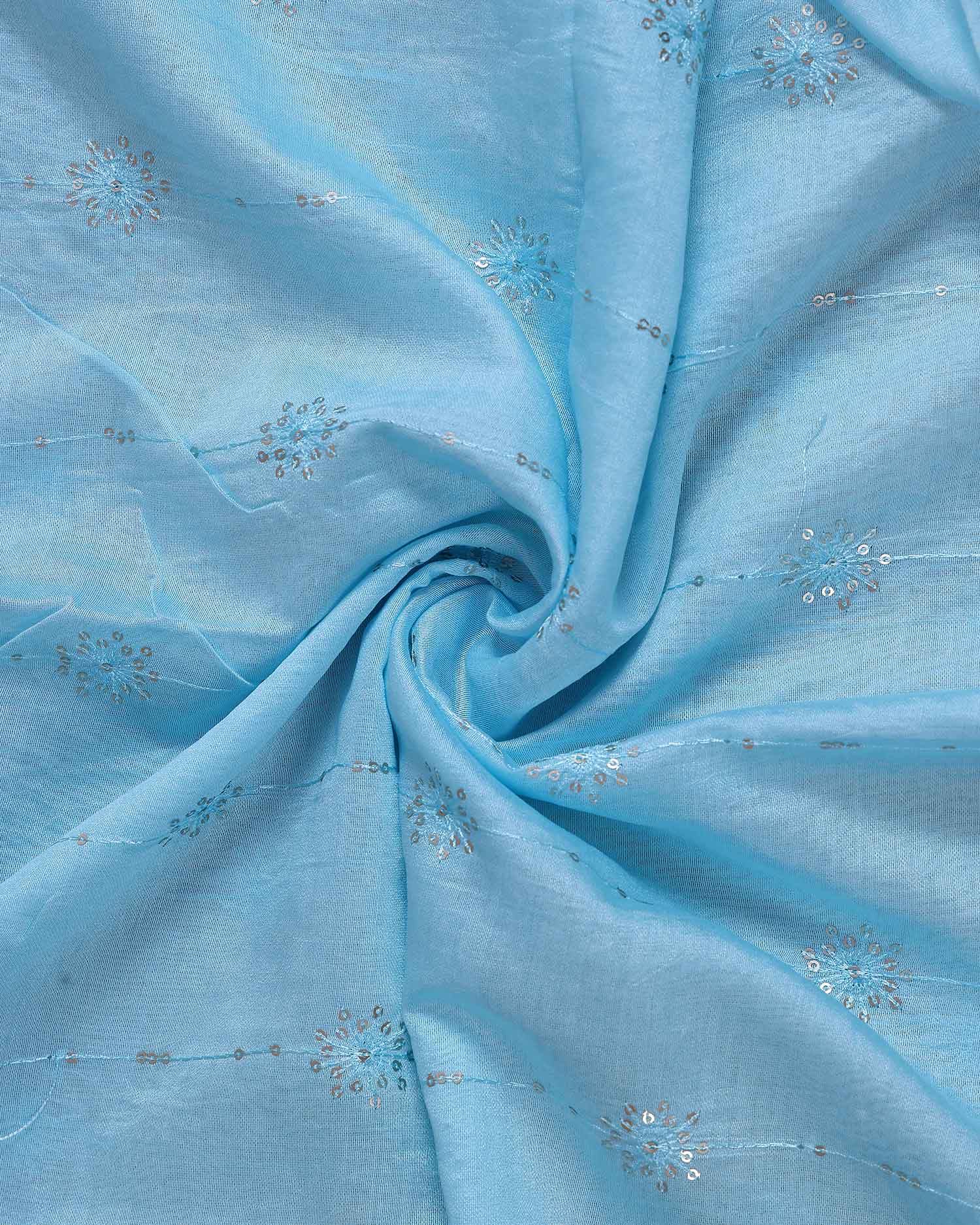 Elegant Embroidered Women’s Dupatta with Delicate Vertical Motif Pattern - Light Blue-Close Up