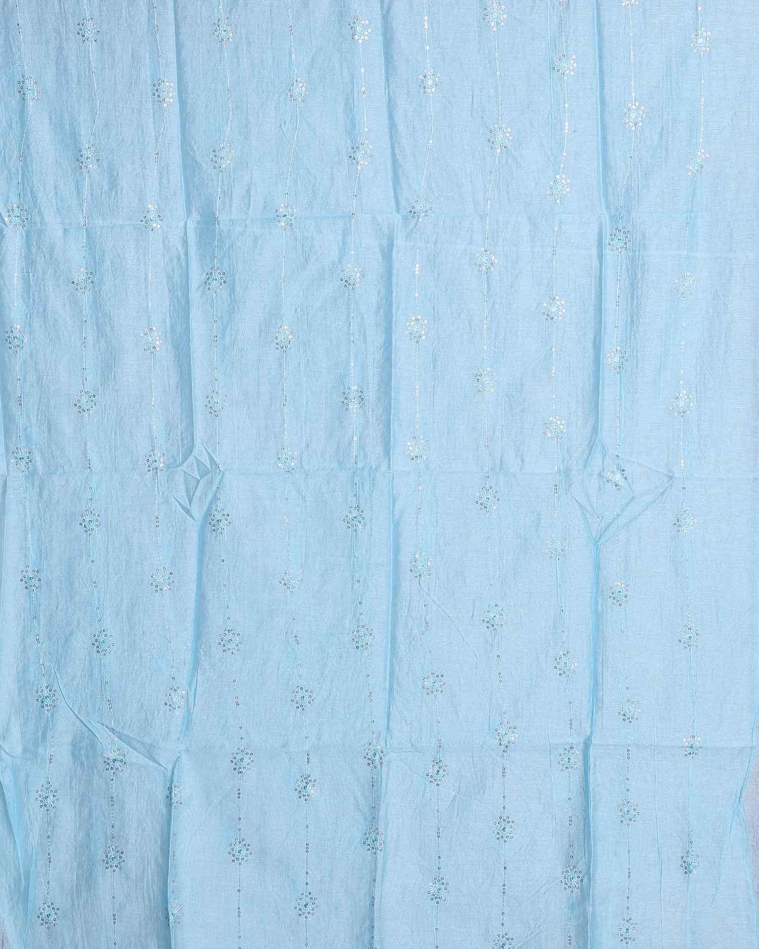 Elegant Embroidered Women’s Dupatta with Delicate Vertical Motif Pattern - Light Blue-Full Image