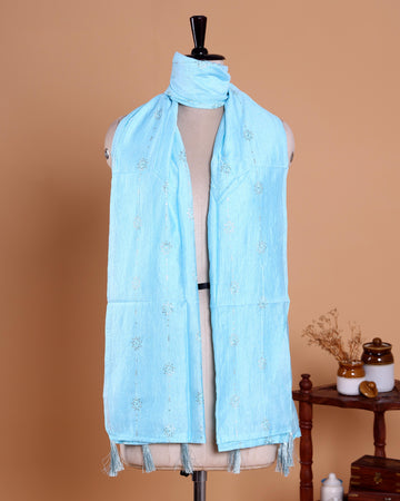 Elegant Embroidered Women’s Dupatta with Delicate Vertical Motif Pattern - Light Blue