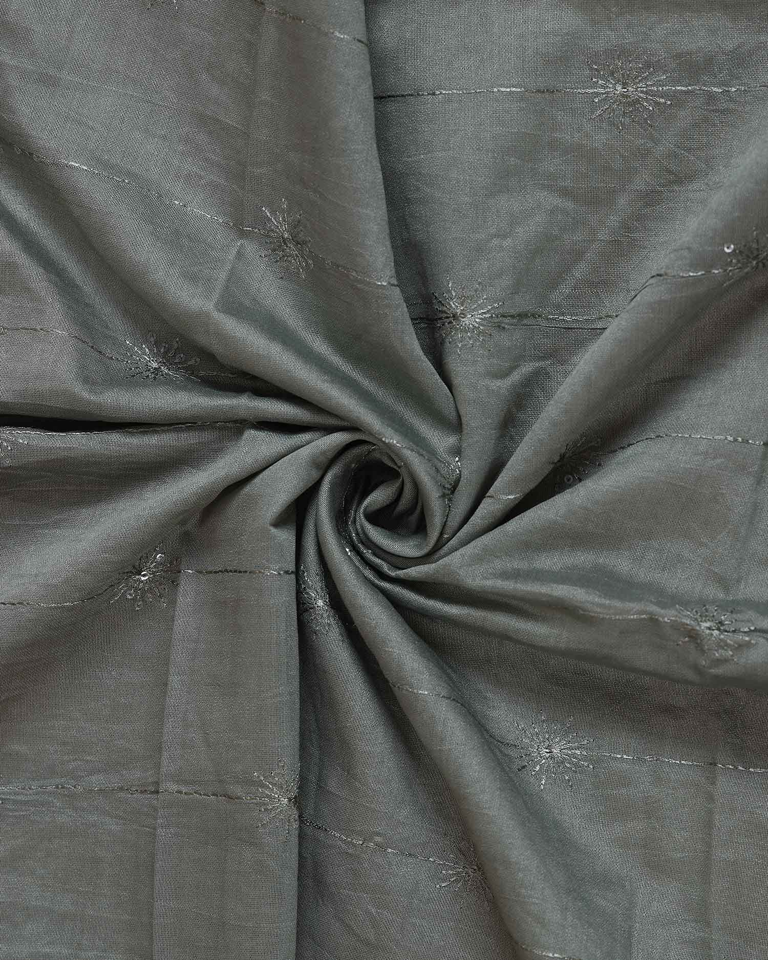 
Elegant Embroidered Women’s Dupatta with Delicate Vertical Motif Pattern - Light Grey-Close Up
