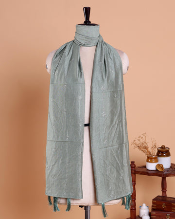 Elegant Embroidered Women’s Dupatta with Delicate Vertical Motif Pattern - Light Grey