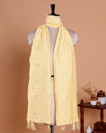 Elegant Embroidered Women’s Dupatta with Delicate Vertical Motif Pattern - Light Yellow