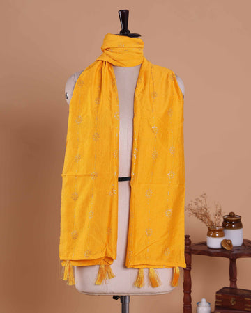 Elegant Embroidered Women’s Dupatta with Delicate Vertical Motif Pattern - Mustard Yellow