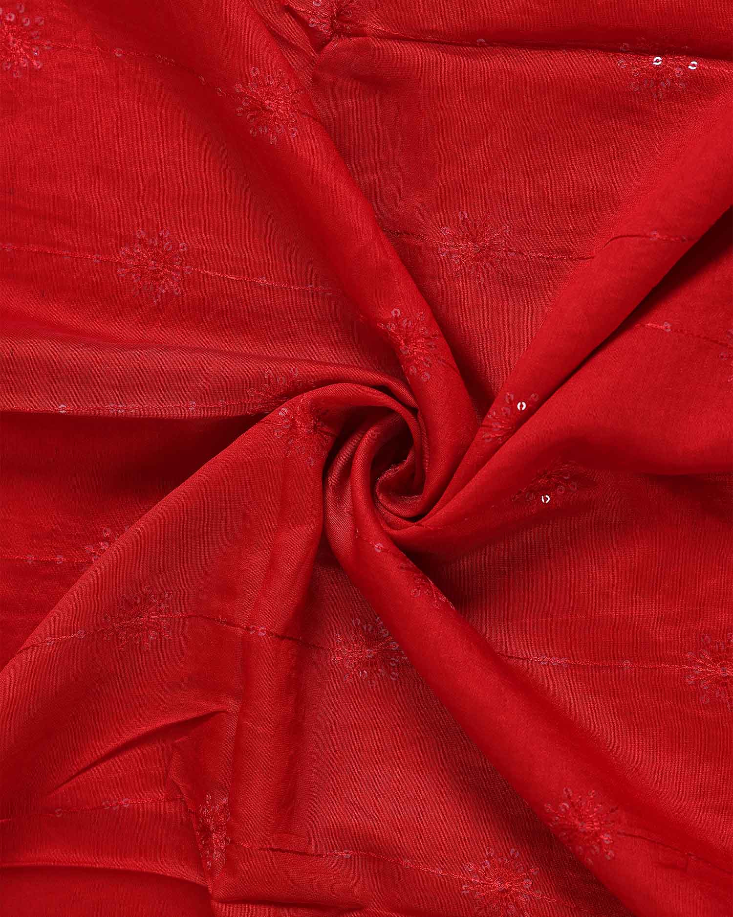 Elegant Embroidered Women’s Dupatta with Delicate Vertical Motif Pattern - Red-Close Up