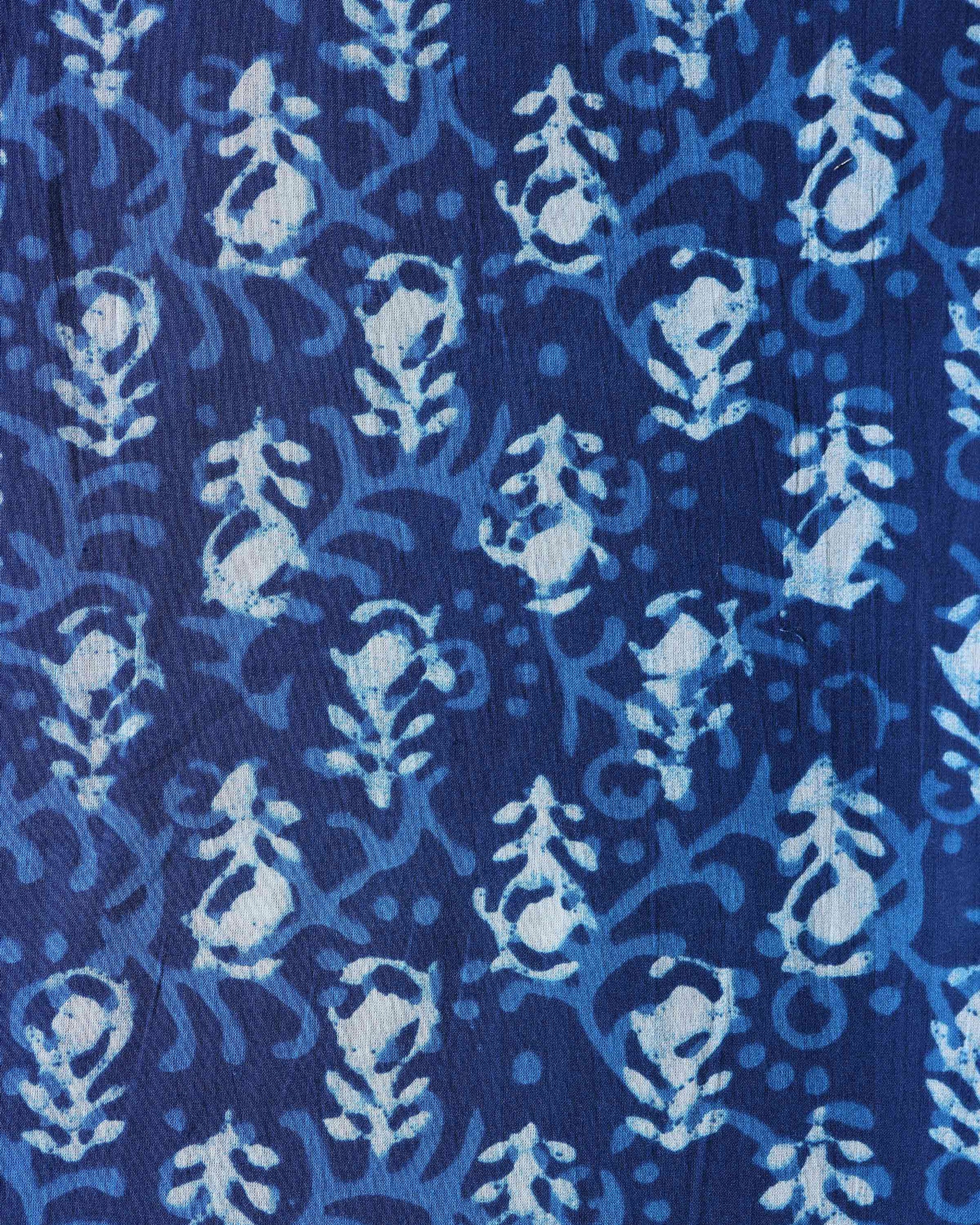 Elegant Ethnic Motif Print Unstitched Blouse Material - Blue-Close