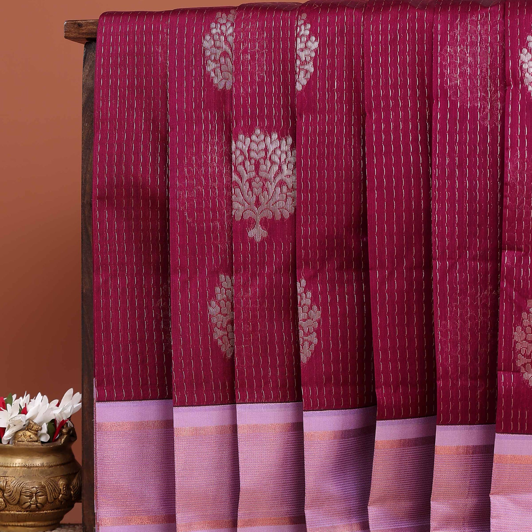 Elegant Exquisite Elampillai Silk Cotton Saree Adorned with All-Over Zari Detailing and Textured Border  - Maroon