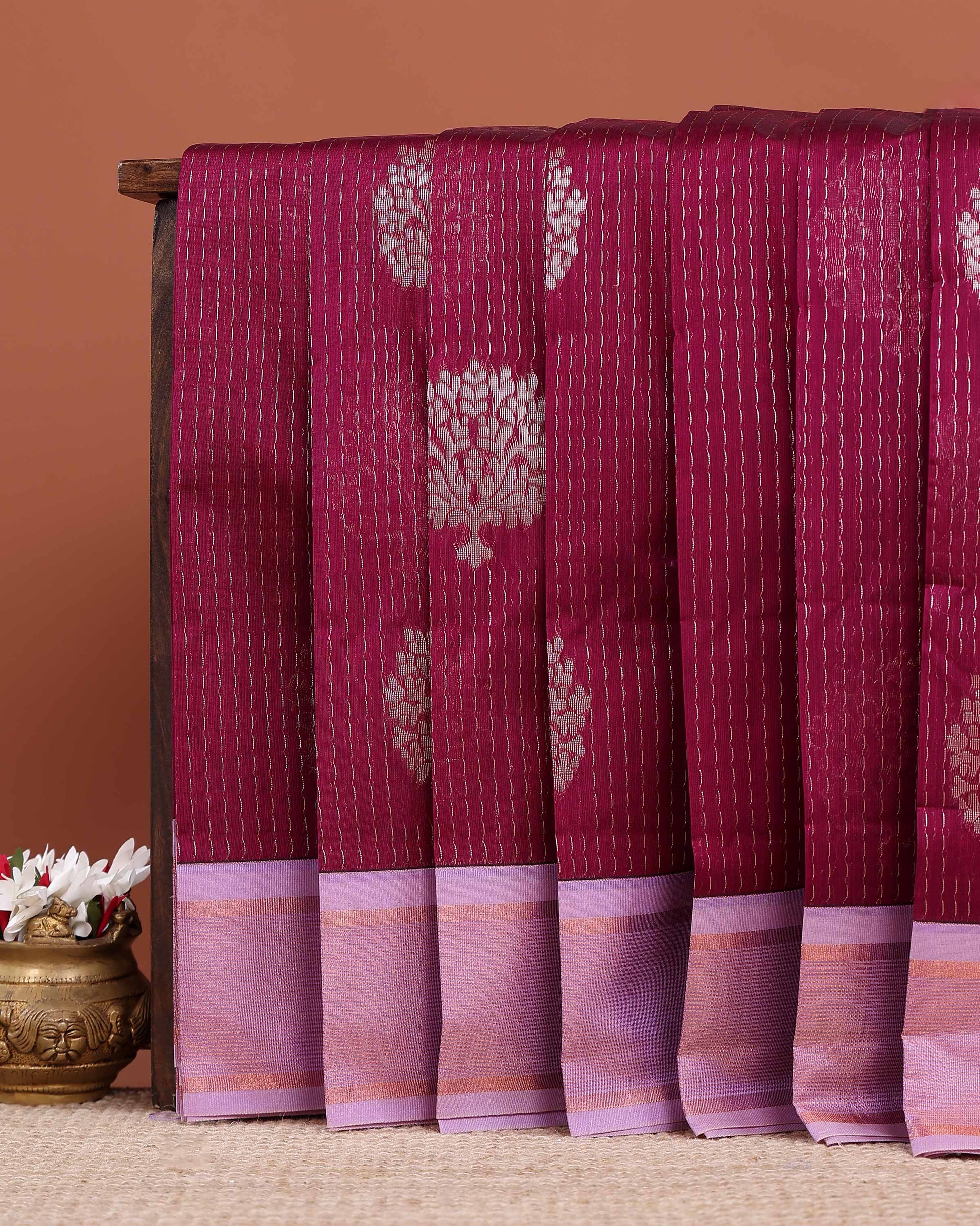 Elegant Exquisite Elampillai Silk Cotton Saree Adorned with All-Over Zari Detailing and Textured Border  - Maroon