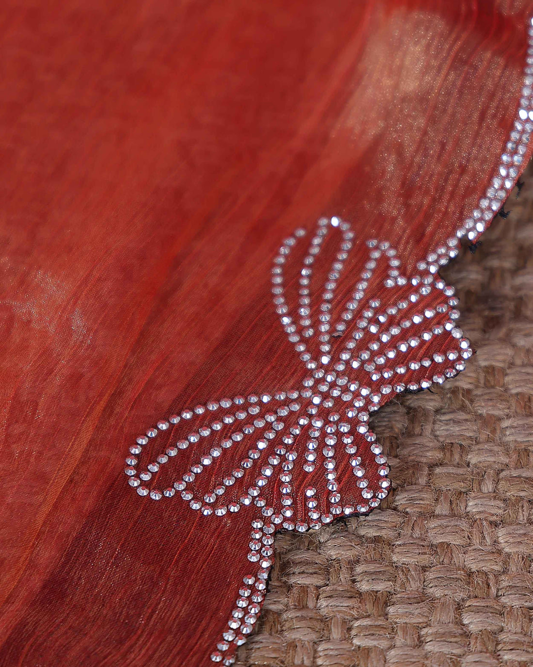 Elegant Fancy Saree with Subtle Sheen Finish & Delicate Butterfly Patterned Lace Border - Red