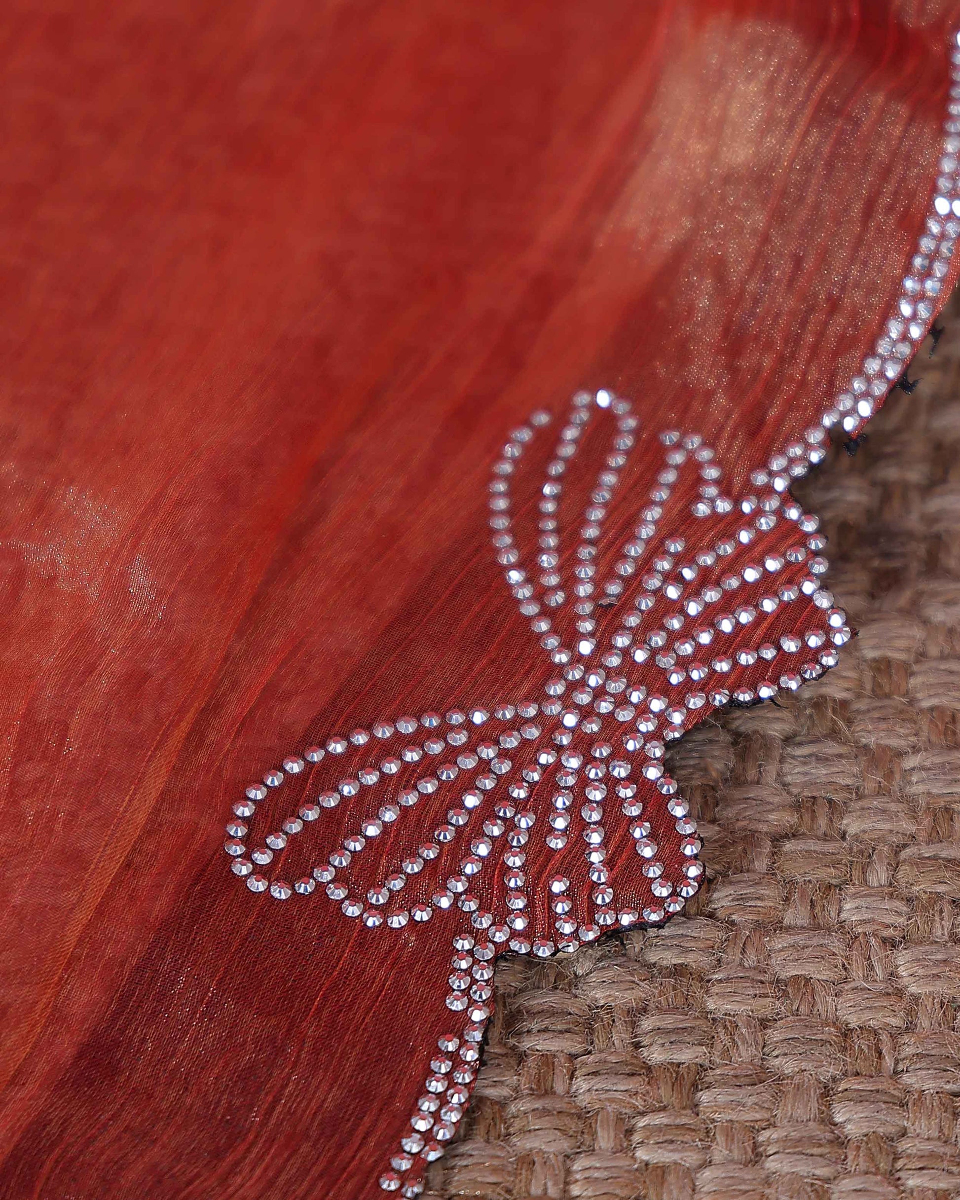 Elegant Fancy Saree with Subtle Sheen Finish & Delicate Butterfly Patterned Lace Border - Red