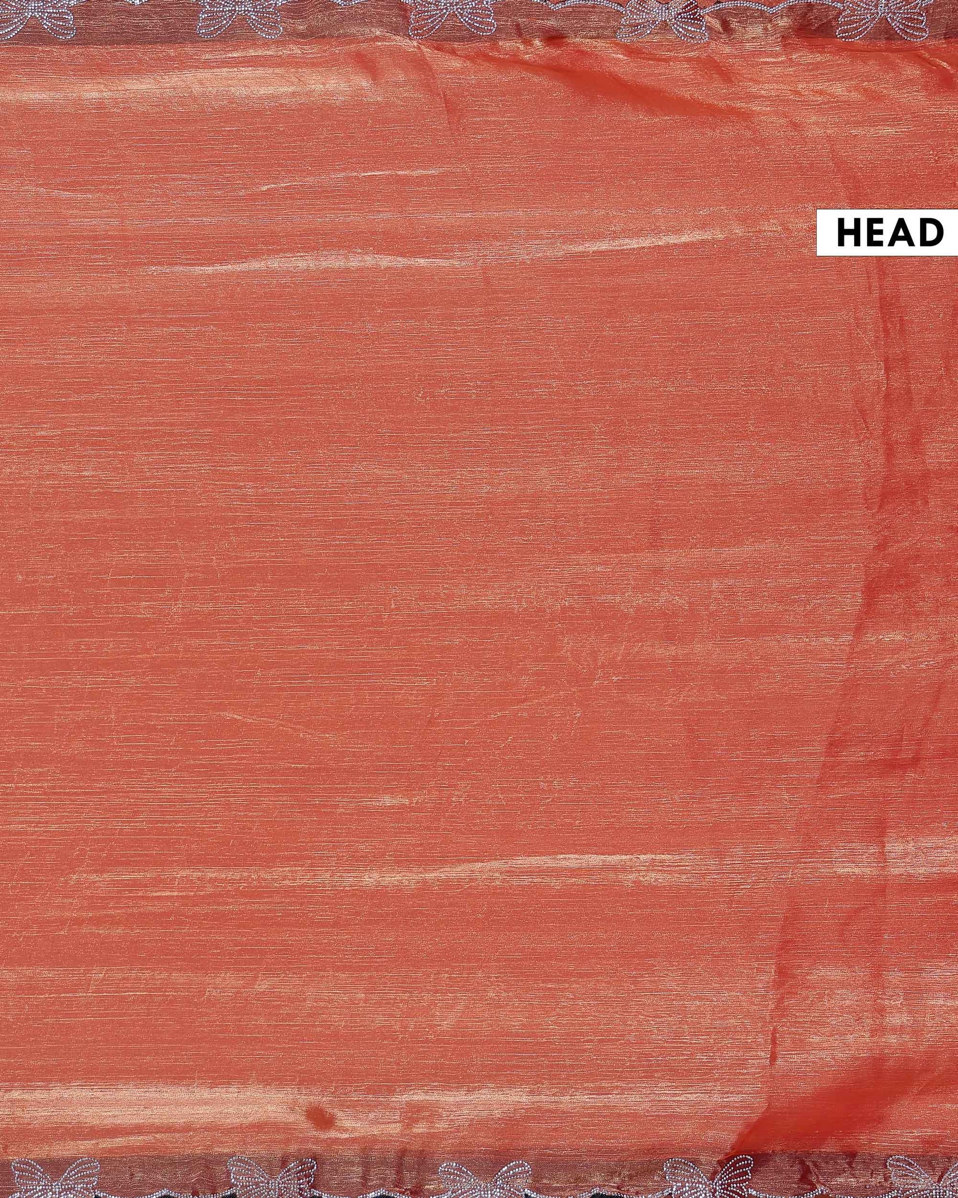 Elegant Fancy Saree with Subtle Sheen Finish & Delicate Butterfly Patterned Lace Border - Red