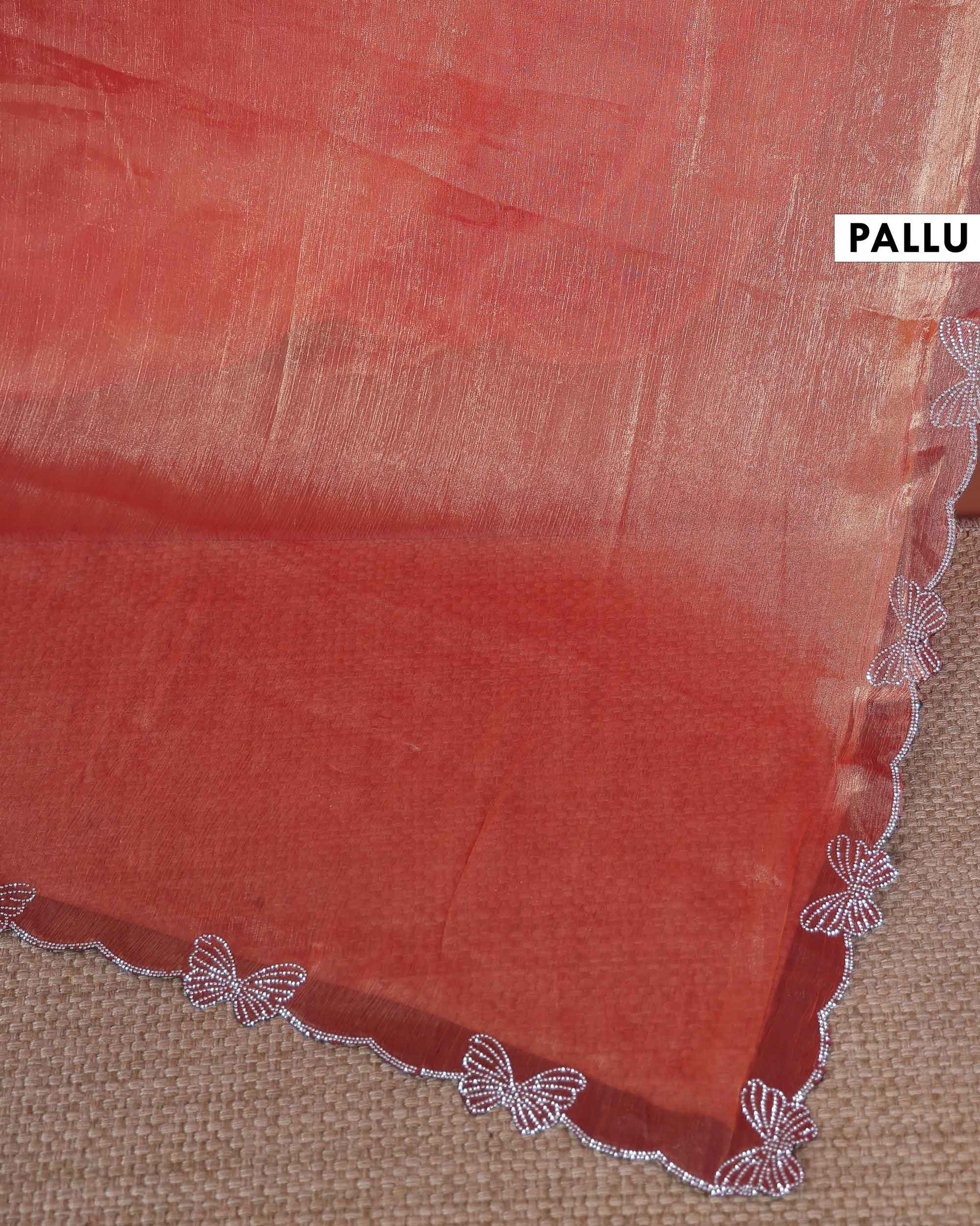 Elegant Fancy Saree with Subtle Sheen Finish & Delicate Butterfly Patterned Lace Border - Red