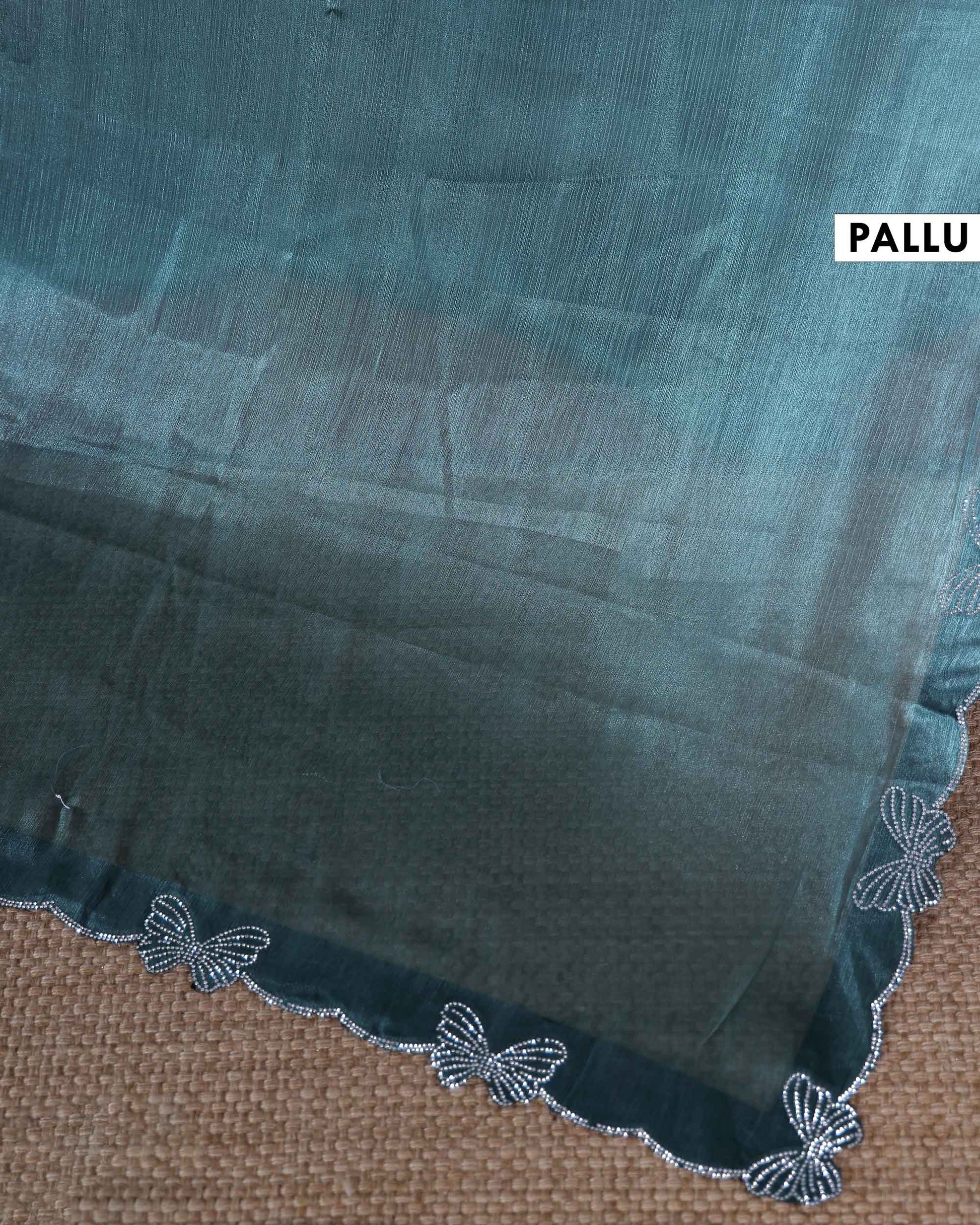 Elegant Fancy Saree with Subtle Sheen Finish & Delicate Butterfly Patterned Lace Border - Teal