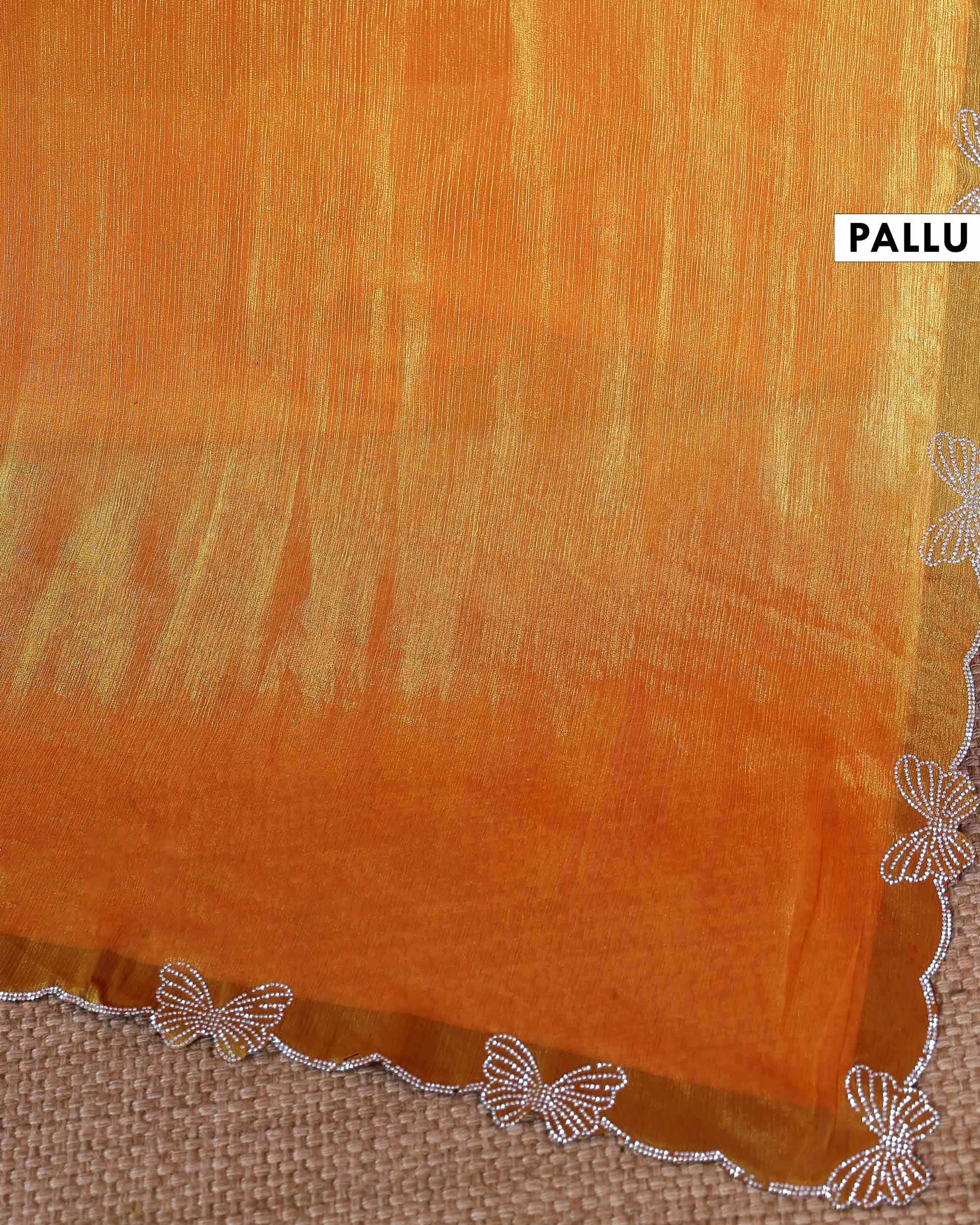 Elegant Fancy Saree with Subtle Sheen Finish & Delicate Butterfly Patterned Lace Border - Yellow