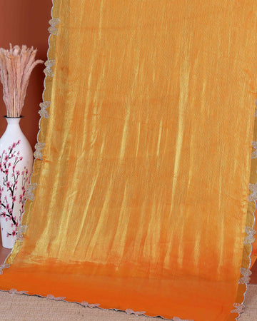 Elegant Fancy Saree with Subtle Sheen Finish & Delicate Butterfly Patterned Lace Border - Yellow