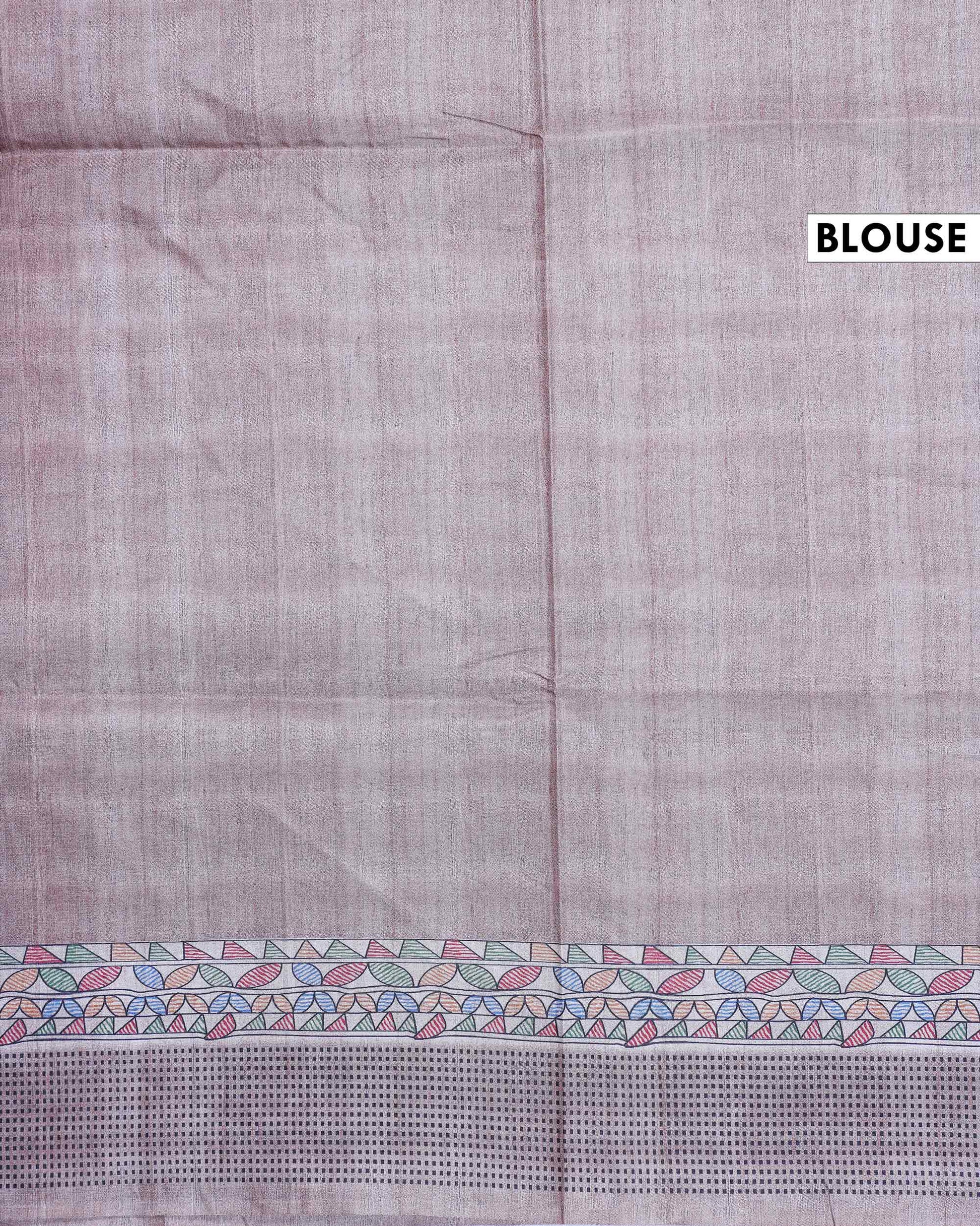 Elegant Floral Buti Semi Tussar Saree with Artistic Bird & Foliage Printed Border - Beige-Blouse