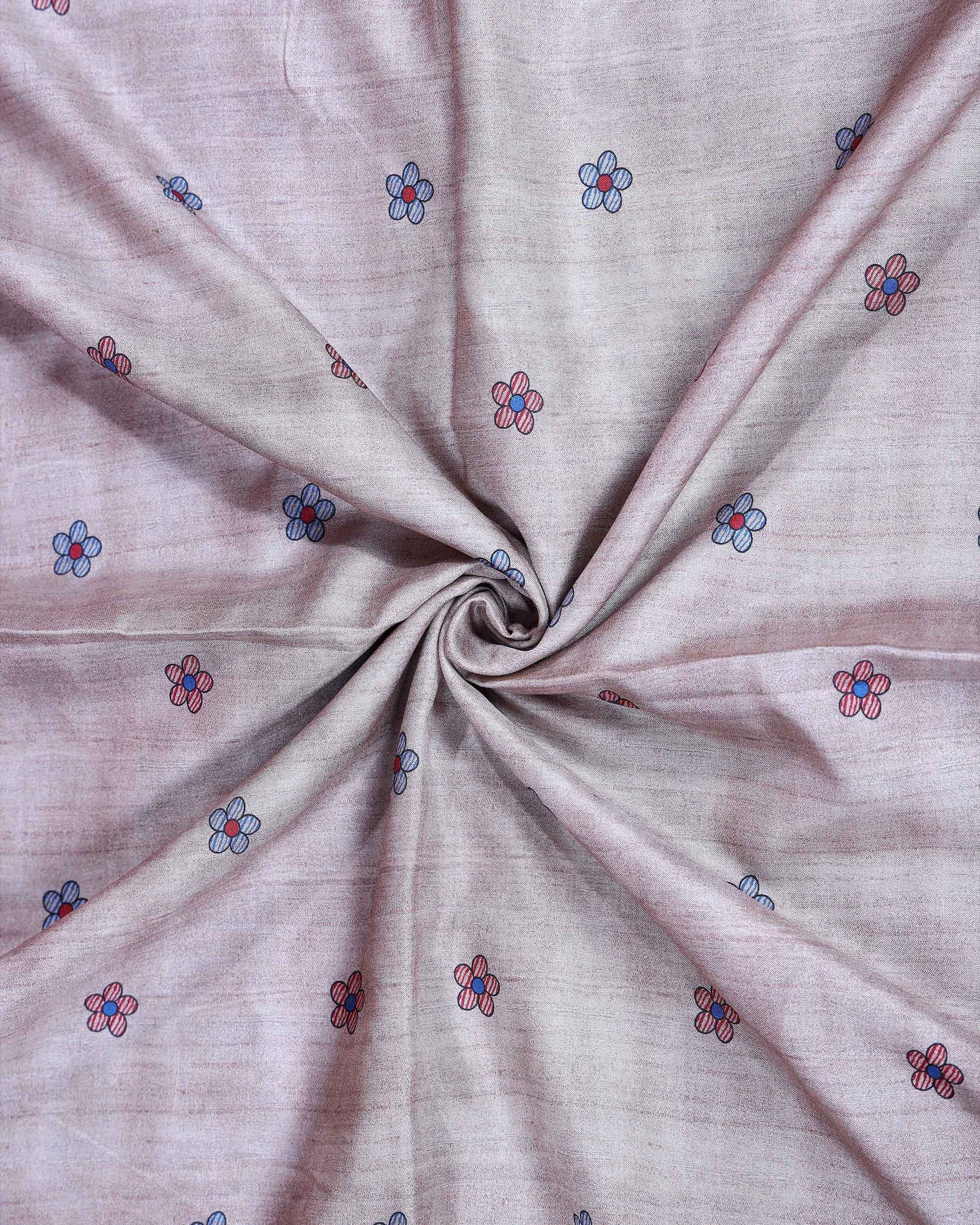 Elegant Floral Buti Semi Tussar Saree with Artistic Bird & Foliage Printed Border - Beige-Close Up