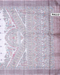 Elegant Floral Buti Semi Tussar Saree with Artistic Bird & Foliage Printed Border - Beige-Pallu