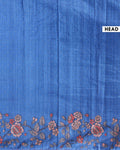 Elegant Floral Embroidered Semi Tussar Saree with All-Over Motifs - Blue