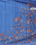 Elegant Floral Embroidered Semi Tussar Saree with All-Over Motifs - Blue