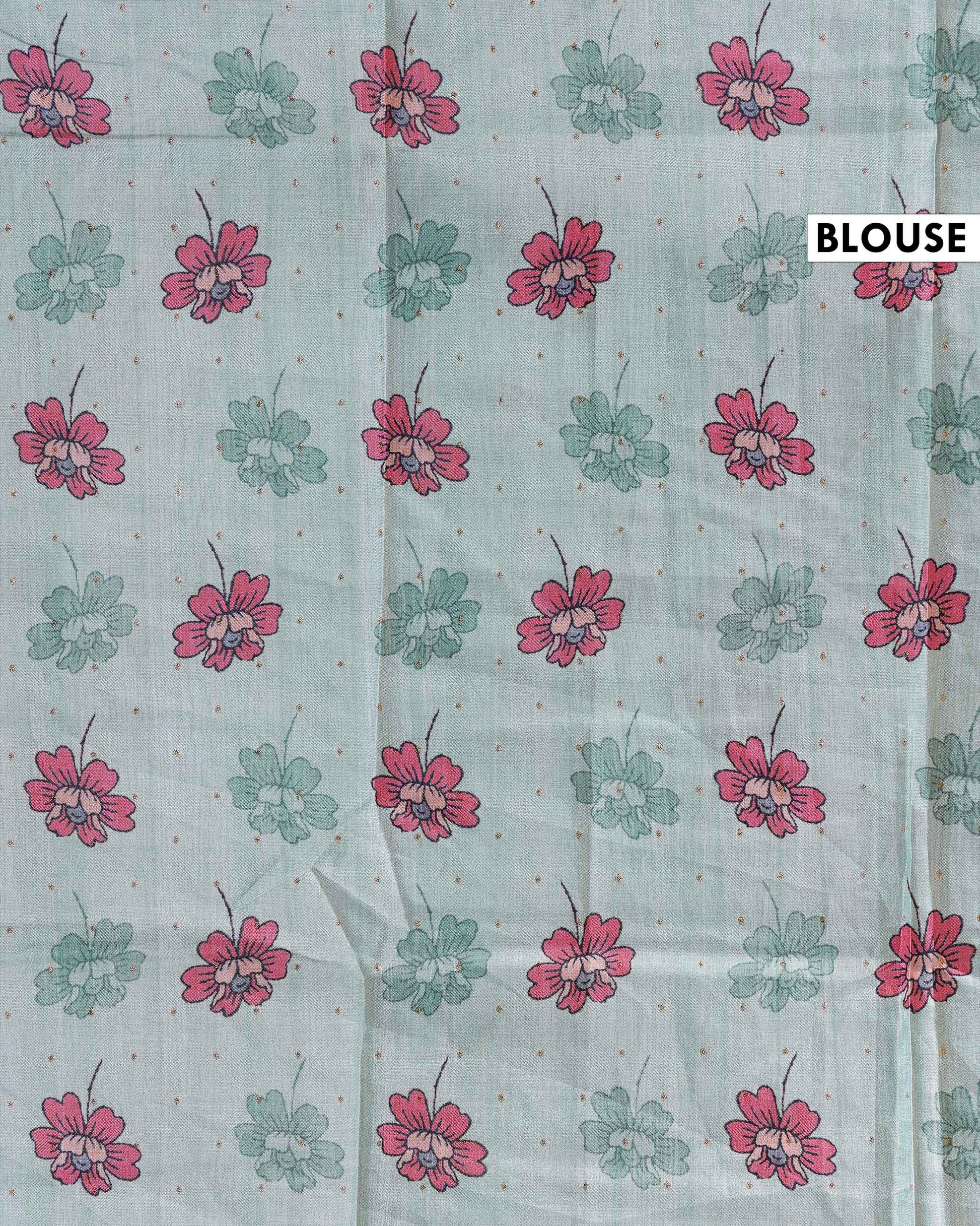 Elegant Floral Embroidered Semi Tussar Saree with All-Over Motifs -  Light Blue