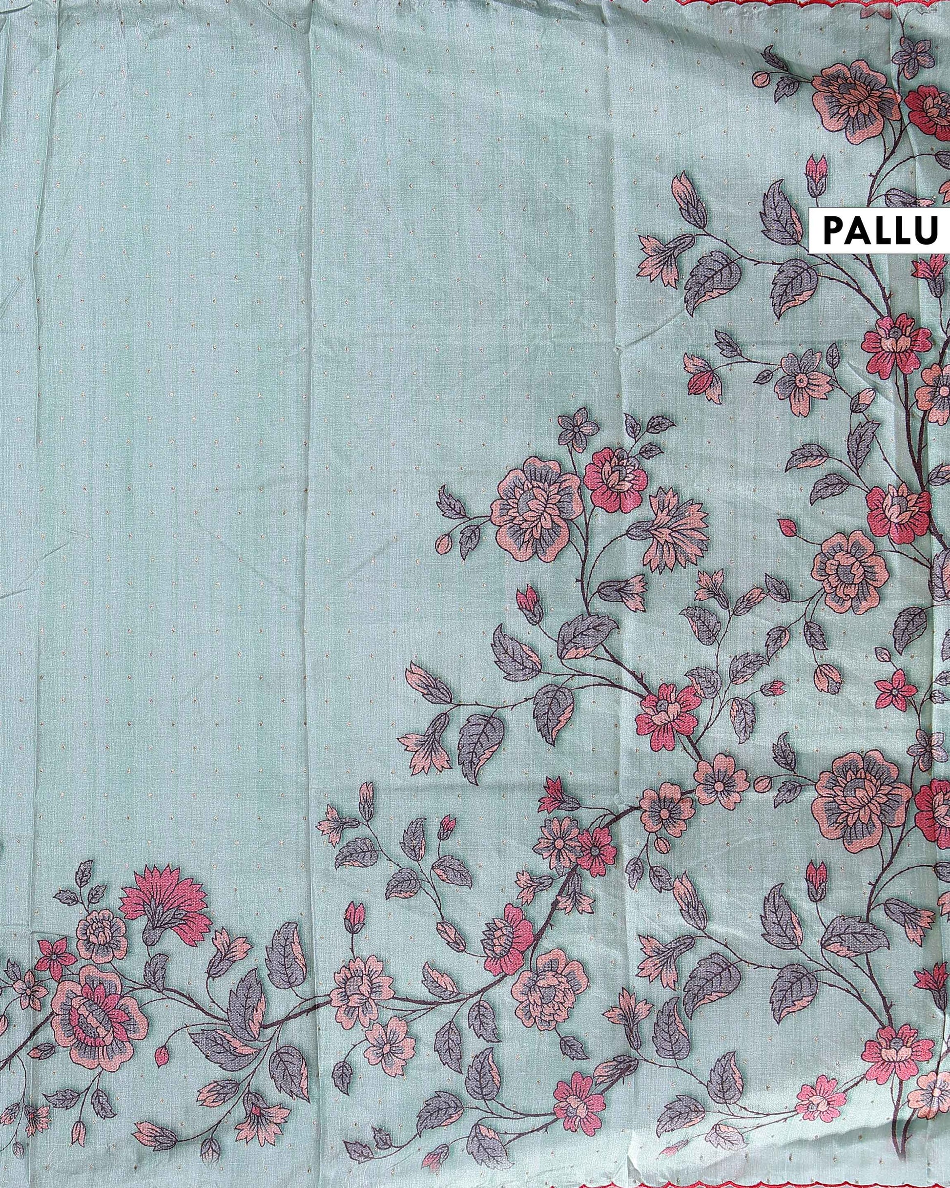 Elegant Floral Embroidered Semi Tussar Saree with All-Over Motifs -  Light Blue