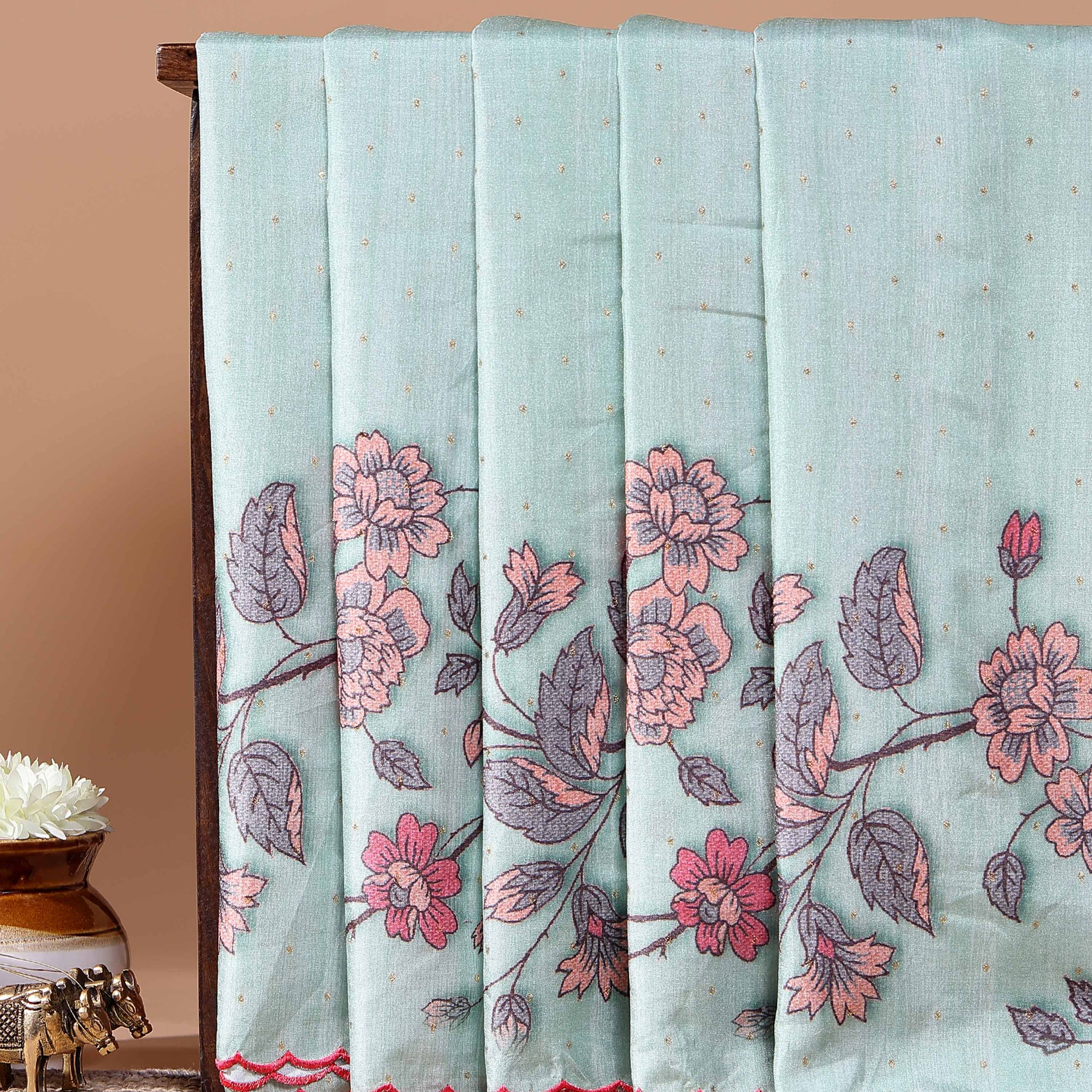 Elegant Floral Embroidered Semi Tussar Saree with All-Over Motifs -  Light Blue