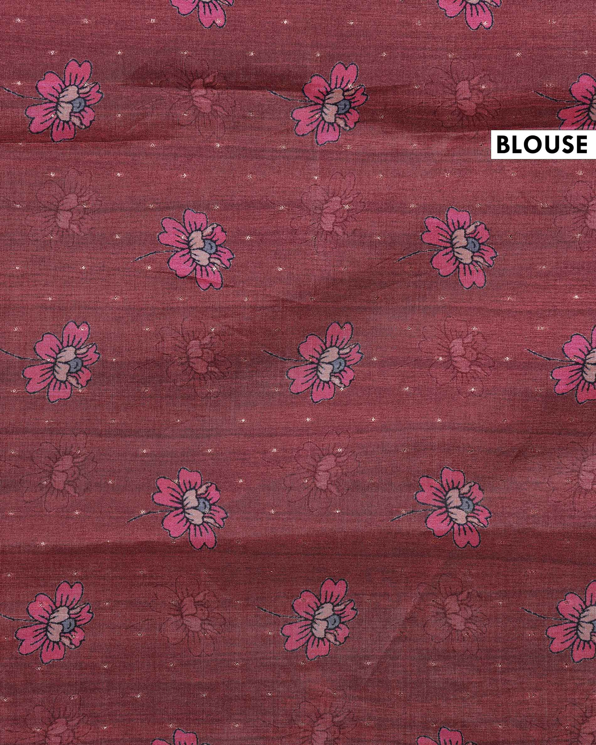 Elegant Floral Embroidered Semi Tussar Saree with All-Over Motifs - Maroon