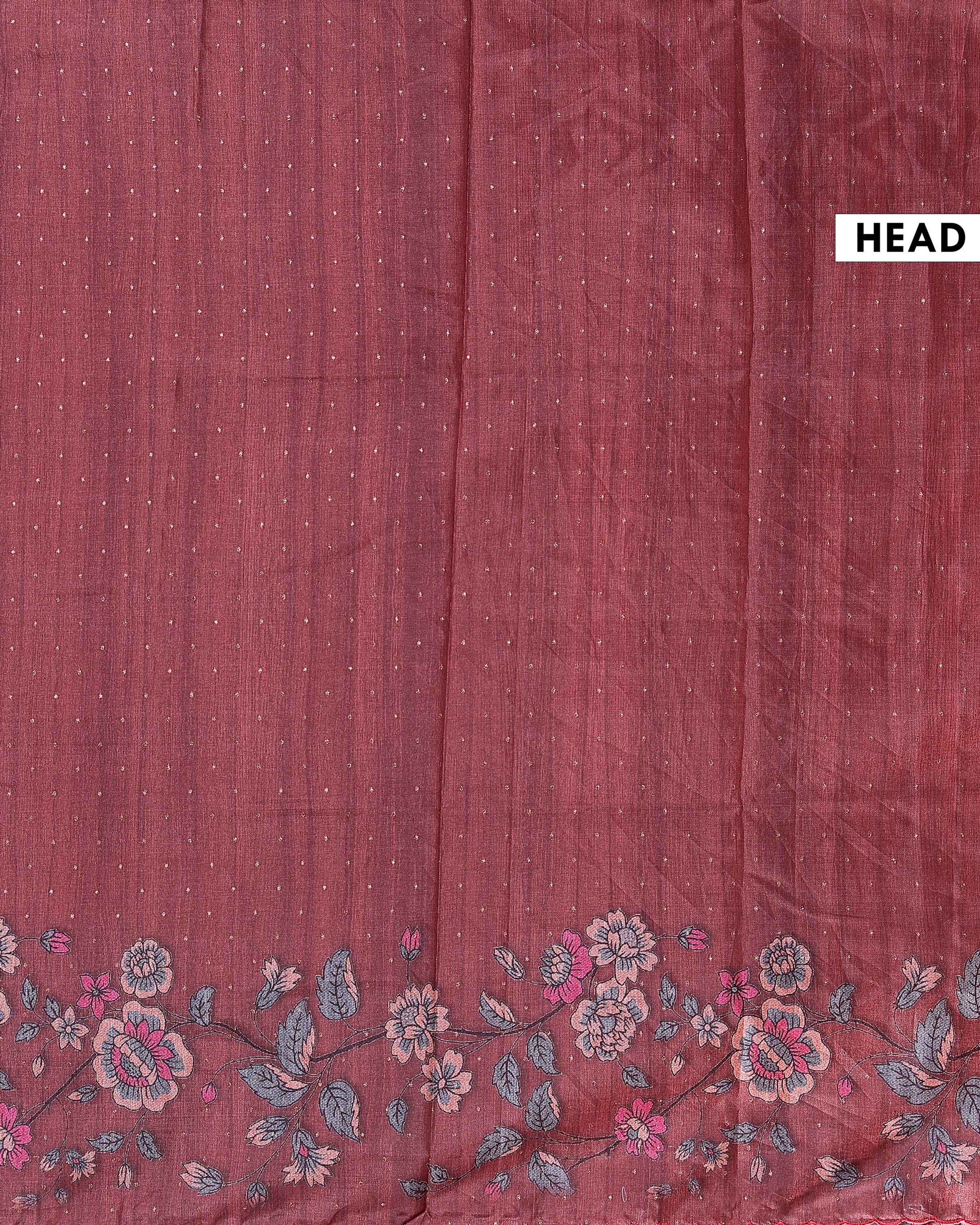 Elegant Floral Embroidered Semi Tussar Saree with All-Over Motifs - Maroon