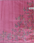 Elegant Floral Embroidered Semi Tussar Saree with All-Over Motifs - Pink