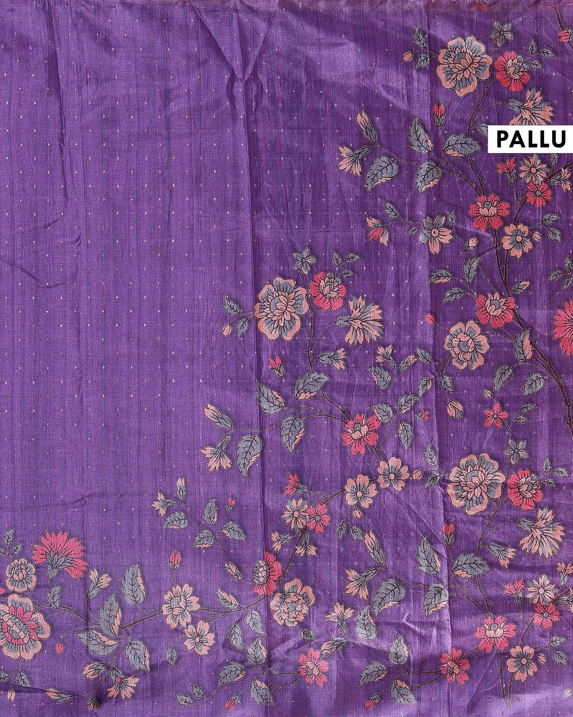 Elegant Floral Embroidered Semi Tussar Saree with All-Over Motifs - Purple