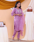 Elegant Floral Embroidered Women's Readymade Salwar Set with Designer Detailing - Lavender