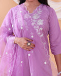 Elegant Floral Embroidered Women's Readymade Salwar Set with Designer Detailing - Lavender-Close