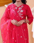Elegant Floral Embroidered Women's Readymade Salwar Set with Designer Detailing - Red-Close