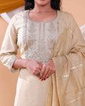 Elegant Floral Embroidered Women’s Salwar Set with Straight Kurta, Matching Bottom, and Dupatta- Sandal-Close